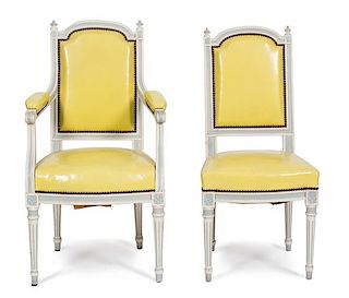 A Set of Eight Louis XVI Style Painted Dining Chairs Height of armchair 39 inches.