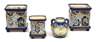 Four Italian Glazed Ceramic Pots and Urns Height of largest 16 inches.