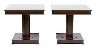 A Pair of Georgian Style III Mahogany Side Tables Height 30 x width 32 x depth 32 inches.