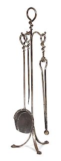 A Steel Fire Tool Set on Stand Height of stand 36 1/4 inches.