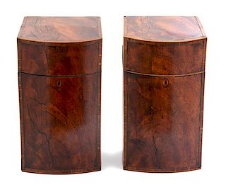 A Pair of Regency Inlaid Burl Walnut Knife Boxes Height 15 1/8 inches.