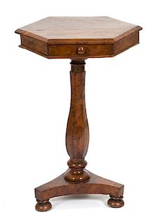 A William IV Burl Walnut Octagonal Top Lamp Table Height 27 1/2 x diameter 19 1/2 inches.