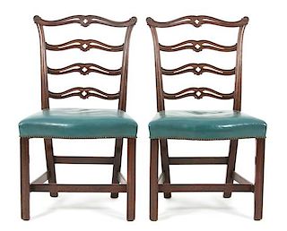 A Pair of Chippendale Style Carved Mahogany Ladder Back Side Chairs Height 37 1/2 inches.