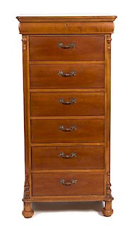 An American Empire Style Walnut Tall Chest of Drawers Height 53 3/4 x width 29 x depth 18 inches.