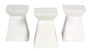 Three Contemporary White Glazed Ceramic Garden Seats Height 18 3/4 inches.