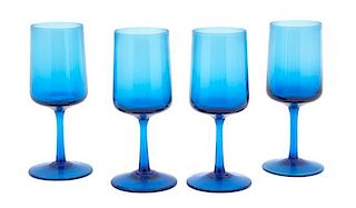Ten Blue Handblown Glass Wines Height 6 1/4 inches.