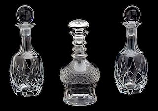 Three Cut Glass Decanters Height of taller 8 1/4 inches.