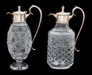 Two Silver Plate Mounted Cut Crystal Decanters Height 11 3/4 inches.