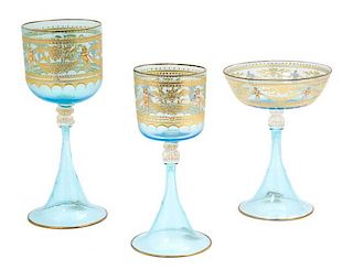 A Collection of Murano Glass Stemware Height of tallest 8 1/4 inches.