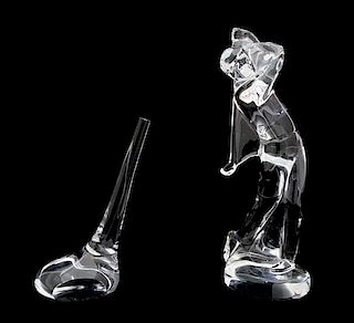Two Crystal Golf Motif Articles Height of taller 9 1/2 inches.