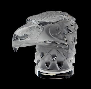 A Lalique Molded and Frosted Glass Tete D'Aigle Height 4 1/2 inches.
