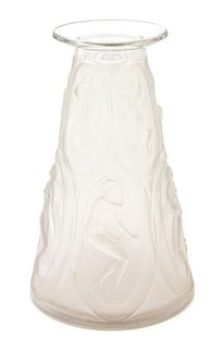 R. Lalique Frosted Glass Cammees Vase Height 10 x diameter 6 1/4 inches.