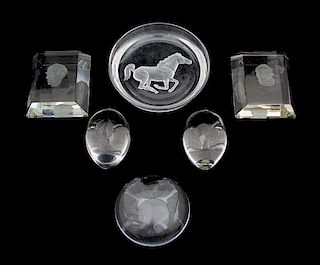Six Pieces of Intaglio Glass Diameter of largest 5 1/4 inches.
