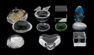 A Collection of Ten Paperweights and a Small Bowl Diameter of largest 4 inches.