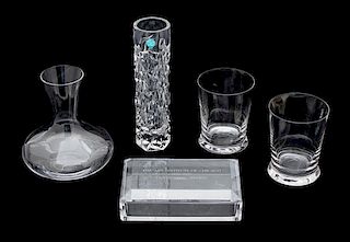 A Group of Five Crystal Articles by Tiffany & Co. Height of tallest 8 inches.