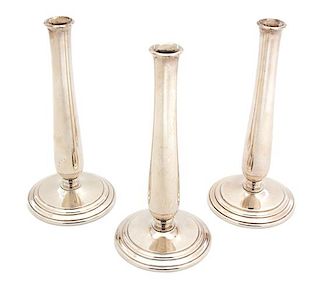 Three Italian Silver Plate Bud Vases Height 7 1/8 inches.