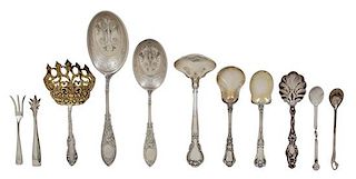 * A Miscellaneous Group of Silver Serving Pieces, Various Makers, 20th Century, comprising 8 spoons, a ladle, a pickle fork and