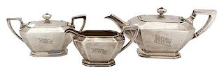 An American Silver Partial Tea Service, Gorham Manufacturing Co., Providence, RI, in the Fairfax pattern, comprising a teapot, c