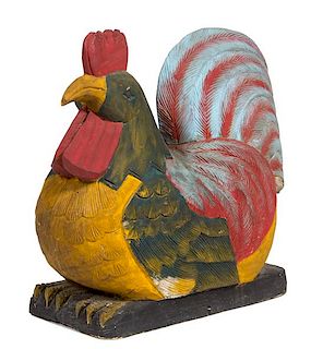 A South Eastern Asian Painted Wood Model of a Hen Height 22 x width 22 x depth 9 inches.
