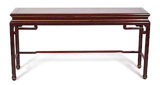 A Pair of Chinese Red Lacquer Altar Tables Height 30 x width 60 x depth 16 inches.