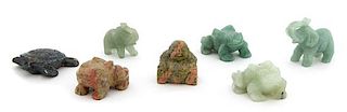 A Collection of Six Chinese Carved Jade and Hardstone Animal Figures Height of largest 2 inches.