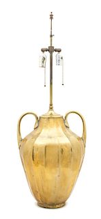 A Hand Hammered Brass Table Lamp Overall height 35 inches.