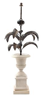 A Campana Urn-Form Base Table Lamp with Metal Palm Fronds Height 22 1/2 inches.