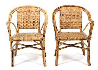 Four Rattan Open Armchairs Height 34 inches.