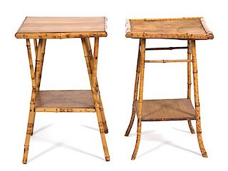 A Pair of Victorian Style Burnt Bamboo Side Tables Height 29 x width 19 x depth 19 inches.