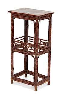 A Victorian Style Bamboo Two-Tier Side Table Height 32 x width 16 x depth 11 inches.
