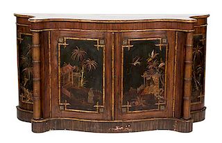 A Modern Faux Bamboo Console Cabinet Height 36 1/2 x width 66 x depth 17 1/2 inches.
