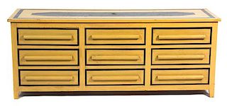 A Mid-Century Painted Wood Nine-Drawer Dresser Height 28 1/2 x width 72 x depth 22 1/2 inches.