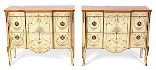 A Pair of Venetian Style Painted Commodes Height 32 x width 38 x depth 16 inches.