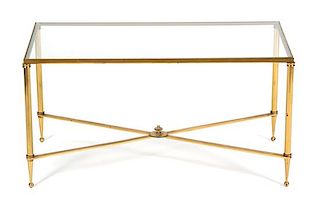 A Neoclassical Style Brass Coffee Table Height 16 1/4 x width 31 1/2 x depth 16 inches.