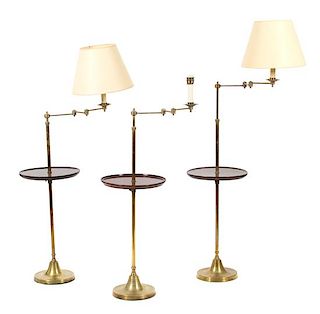 A Collection of Three Vaughan Brass Floor Lamps Height of tallest (to top of candlestick) 50 inches.