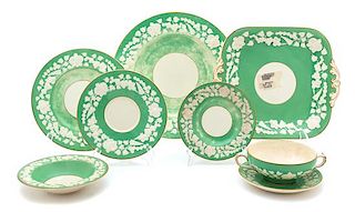 A Partial Set of English Green and White Porcelain Diameter of dinner plate 10 1/4 inches.