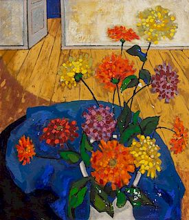 Artist Unknown (20th Century) Still Life with Vase of Flowers oil on canvas 3...