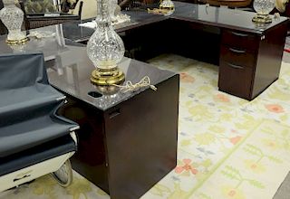 Contemporary three part desk with glass top