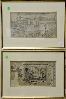 Set of five woodblock prints, 18th/19th century, two marked on back Utagawa Toyokuni, sight size 7 1/2" x 13 3/4".