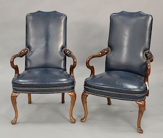 Pair of Queen Anne style leather armchairs. ht. 43 in., wd. 26 in.