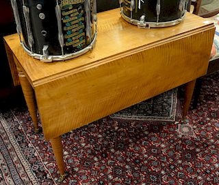 Sheraton tiger maple drop leaf table. ht. 30 in., top closed: 20" x 42"