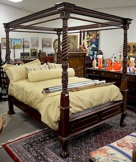 Mahogany Federal style canopy queen size bed frame. ht. 86 in.