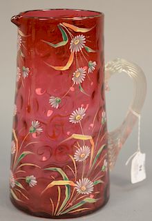 Cranberry enameled pitcher. ht. 10 in.