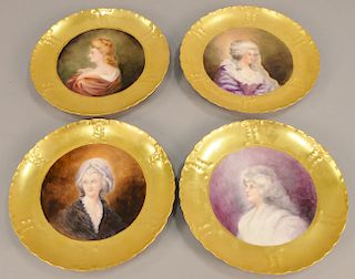 Set of four hand painted portrait plates. dia. 9 in.