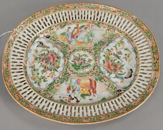 Rose medallion reticulated tray. 8 1/2" x 9 3/4"