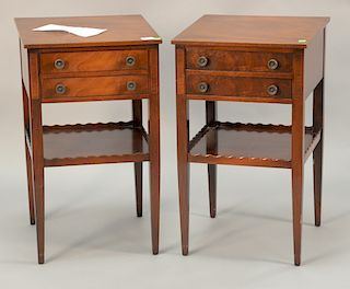Pair of mahogany Beacon Hill two drawer stands. ht. 28 in., top: 16 1/2" x 16 1/2"