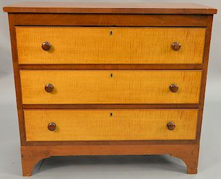 Three drawer Federal chest with tiger maple drawer fronts, ht. 33 in., wd. 37 in.