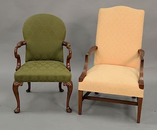 Three piece lot including Queen Anne style chair, custom Federal style chair, and Queen Anne style footstool, ht. 20 in.