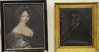 Two oil on canvas portraits including Victorian Bust of a woman with pearl necklace, 25 1/2" x 21 1/2" and an 18th/19th century bust...