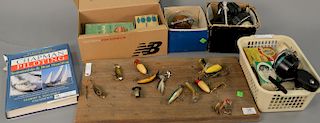Six vintage spinning reels including Heddon, Zebco, Johnson, Michell & BedRay, and Mitchell (all with original boxes) plus 12 vintag...
